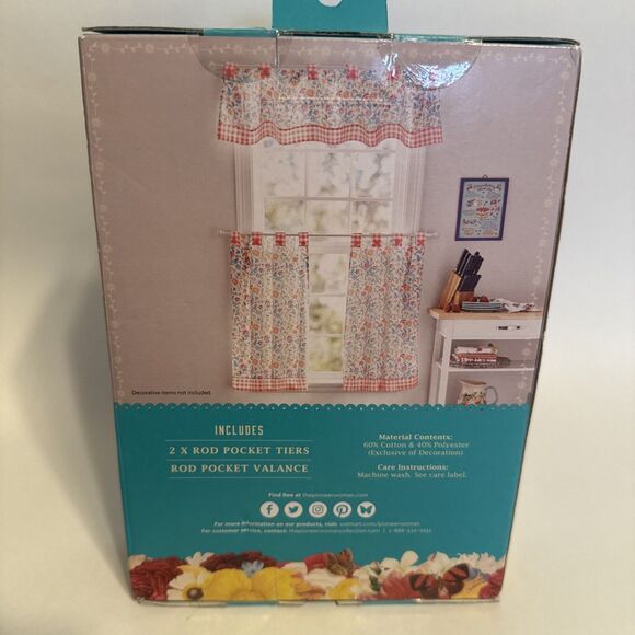 Pioneer Woman Mazie Small Window Curtain Set 3Pc Tiers 30"Wx36"L Plus Valance - Picture 3 of 4